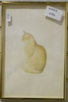 Watercolour of a cat, signed Carol Simpson 80 and another watercolour of a port scene (2)