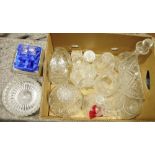 Collection of cut and moulded glass to include Royal Doulton crystal, pair of napkin rings in box, a