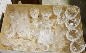 Large quantity of cut and moulded glass to include sherry glasses, high balls, wine glasses, avocado