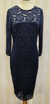 Midnight blue lace cocktail dress, a black Paul Costelloe black label jersey wool wrap dress, V-neck