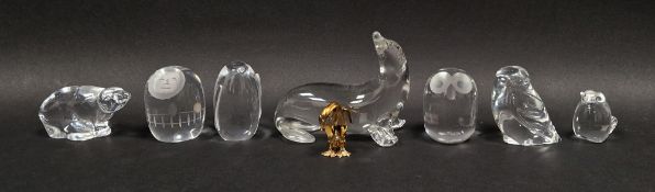 A group of Hadeland Norway glass models of animals to include a polar bear, owl and penguin,