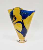 Ourglass of Cockington, a cased studio glass footed vase of flattened tapering form with wavy rim,