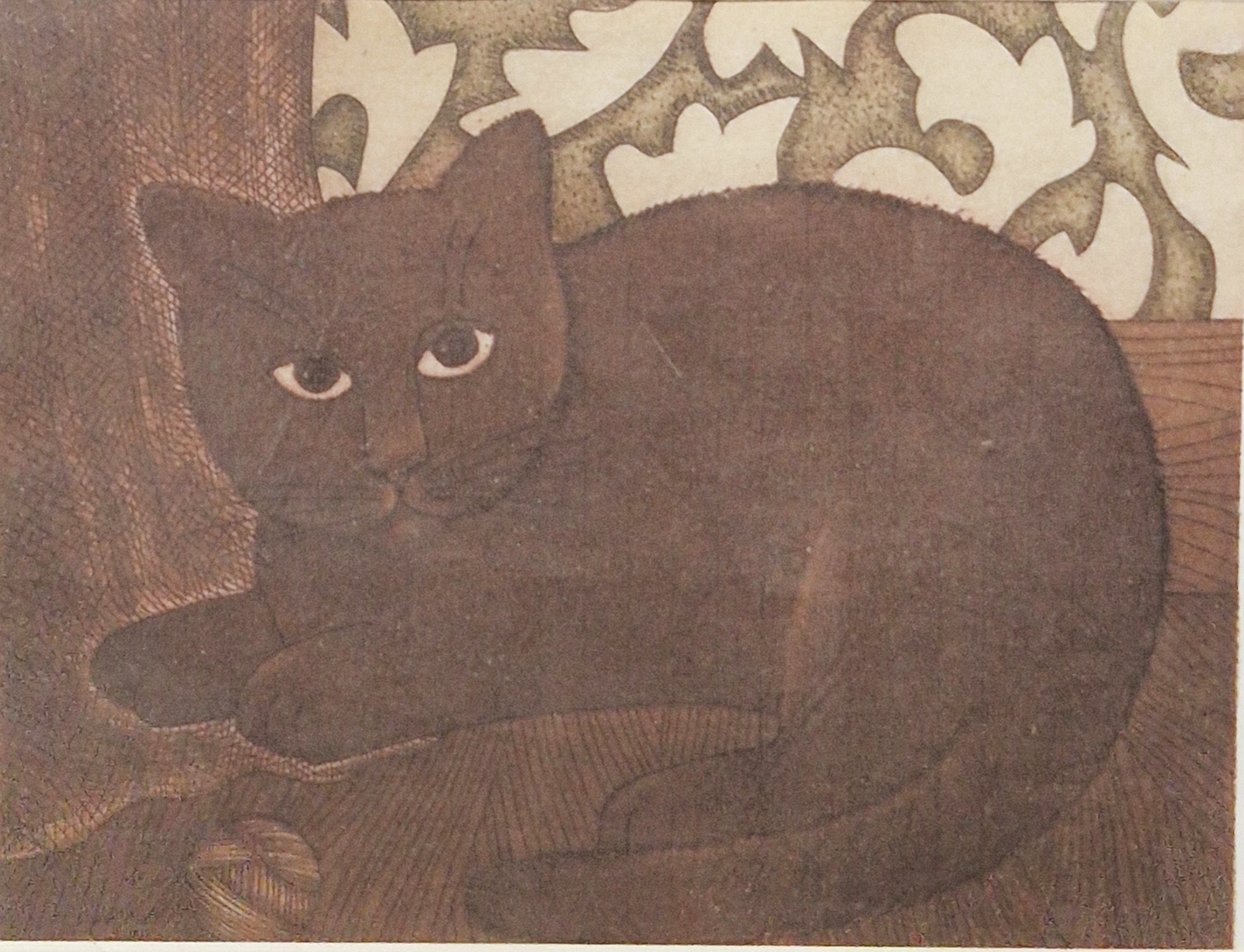 Martin Leman (b.1935)  Coloured etching  "Sam", study of a cat, no.33/50, signed lower right in - Image 2 of 6