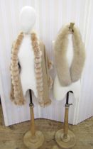 Tan coloured cashmere stole trimmed with rabbit fur dyed to match, labelled 'Jack Scotland 100% Pure