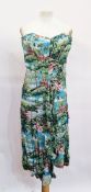 1950's boned, strapless dress, cotton, printed with tropical beach scenes, labelled 'Royal Hawaiian,