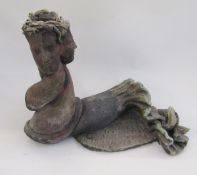 Large studio pottery sculpture depicting three intertwined mermaids, with partial coloured glazes,