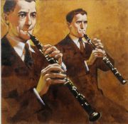 20th century Watercolour and gouache on paper Two clarinet/oboe players, unsigned, framed and