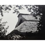 Ryōhei Tanaka (1933-2019) Etching and aquatint View of a thatched Japanese building through foliage,