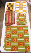 Length of Kente - Ghana - fabric, cotton and silk panels, and two smaller pieces. (3)