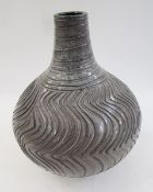 Guy Sydenham Poole pottery vase, bulbous and shouldered, having grey glaze with incised spiral to