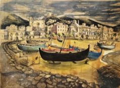 Evadne Rowan (20th century) Mixed media "Catalonian Fishing Boats", signed lower left, titled verso,