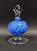 Charlie Meaker (1946 - 2011) a cased and footed art glass perfume bottle with purple and white