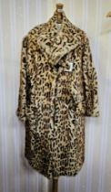 Marmot mink coat with stencilled ocelot/leopard pattern, front pockets, half-belt and another