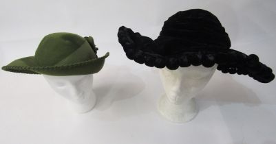 MHT USA black felt rodeo hat, French Maison Fabricus, Edwardian 'Bordeaux' black velvet hat with