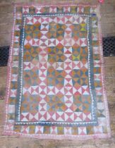 Pakistani Ralli quilted patchwork hanging/cover, Sindh province, geometric triangular design in