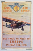 Two vintage KLM Royal Dutch Airlines advertising posters - "See Twice as Much of Europe in Half