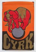 Two vintage Polish Circus 'Cyrk' advertising posters: Featuring an elephant balancing on a ball,