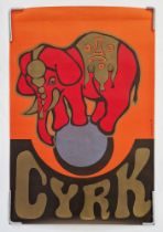 Two vintage Polish Circus 'Cyrk' advertising posters: Featuring an elephant balancing on a ball,