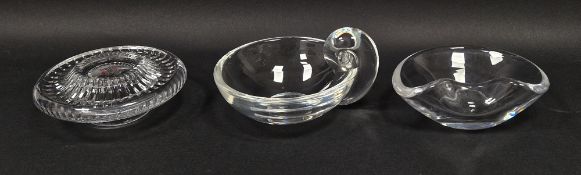 A Steuben clear glass bowl with applied 'snail' scroll handle, diameter 15.5cm, a Dansk Designs