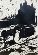 David Carpanini  Limited edition woodblock print "Different Times", figure and horse with