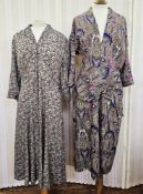 1940's dresses to include a silk floral printed on a dark blue ground day dress with tiny fabric