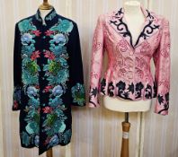 Beatrice Von Treskow wool crepe knee length jacket, size 10, with heavily embroidered appliqued