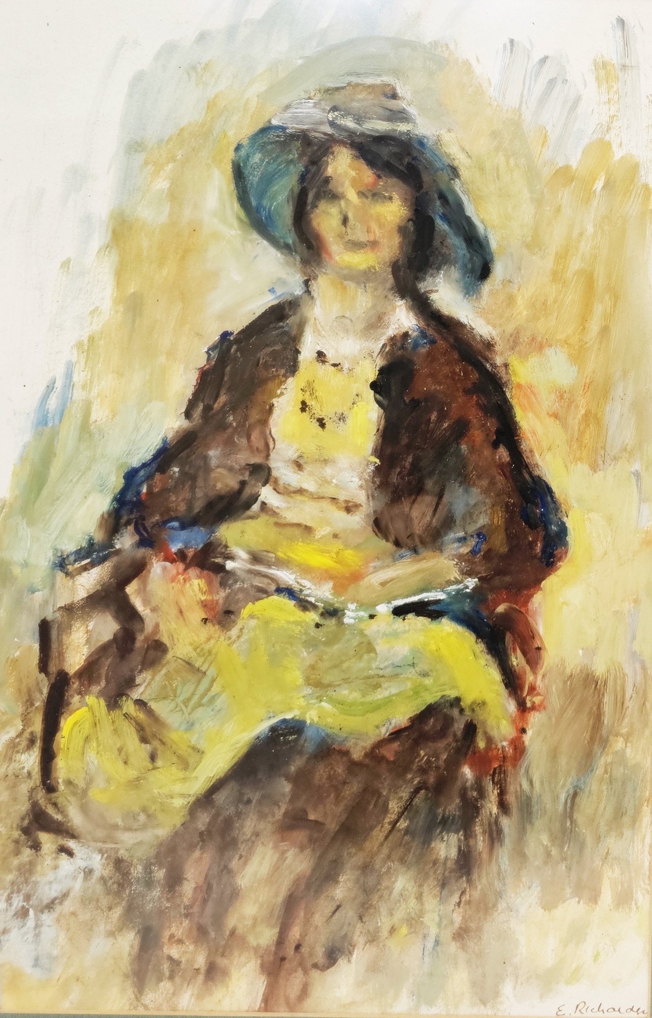 E. Richardson (20th century) Oil on paper Portrait of a seated lady, signed lower right, framed