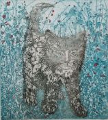 Martin Leman (b.1935)  Coloured etching  "Sam", study of a cat, no.33/50, signed lower right in