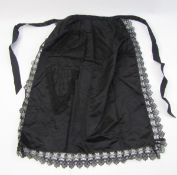 Black lace shawl, black lace collar, Victorian black lace edged silk apron, length of black beading,