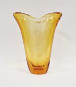 Whitefriars forked vase, designed by William Wilson before 1957, in golden amber colourway,