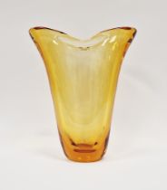 Whitefriars forked vase, designed by William Wilson before 1957, in golden amber colourway,