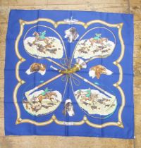 Hermes printed silk scarf 'Le Laisser Courre', circa 1970, in original box