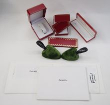 Quantity empty Cartier red and gold jewel boxes, Prada, Hermes and Fendi dust bags for shoes, purses