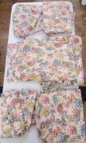 Quantity vintage floral chintz-style curtains with tie-backs and two other curtains