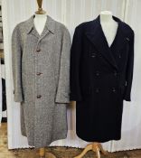 Gents Burberry double-breasted black wool overcoat, size large and a gents Crombie Aberdeen Scotland