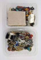 Quantity costume jewellery to include beads, bead necklaces, rings and earrings (2 boxes)