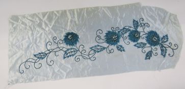 Satin panel with beadwork floral embroidery, 99cm x 41cm approx., and piece of 1920's beaded