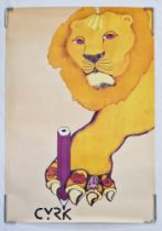 Two vintage Polish Circus 'Cyrk' advertising posters: Lion with pencil, circa 1974, artist: D.