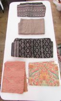 Large box of vintage fabrics to include silk and metallic black brocades