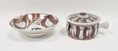 Aldermaston Pottery, A Catherine Bennett tin glazed terracotta bowl with brown floral brushwork