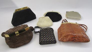 Bronze sequinned evening bag labelled 'Charlet' with a mirror lined hinged lid, Whiting & Davis