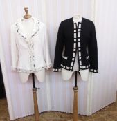 Escada boucle white jacket trimmed with white wool and black braid, a single button fastening,