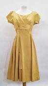 1940's/50's  Moygashel saffron coloured cocktail dress, ruched satin detail to the bodice, satin bow