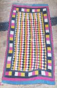 Pakistani Ralli quilted patchwork Sindh province hanging/cover, rows of geometric lozenges and