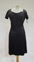 A selection of vintage black evening clothes to include a black satin cocktail dress marked Helen