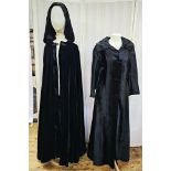 Black faux-moleskin maxi coat with hook and loop fastening, size 12, and a vintage-style black