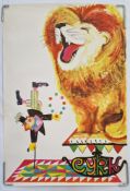 Three vintage Polish Circus 'Cyrk' advertising posters: Lion wearing a crown, artist: Hubert