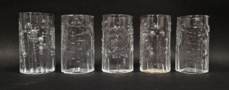Oiva Toikka (1931-2019) for Iittala, a set of five "Flora" pattern drinking glasses, 10.5cm high