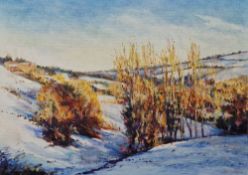 Maxine Relton (20th century) Oil on board 'Winter Landscape', signed lower right, 25.5cm x 35.5cm