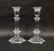 A pair of boxed Baccarat glass candlesticks, acid etched stamp to base, 20cm high Condition Report